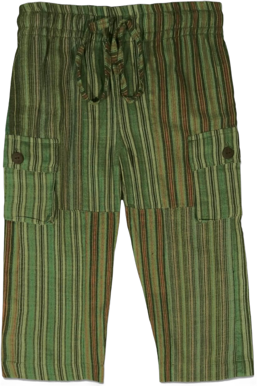 Soul Flower Kids A Day at The Beach Patchwork Pants, Casual Unisex Lounge Bottoms with Cargo Pockets Medium Green