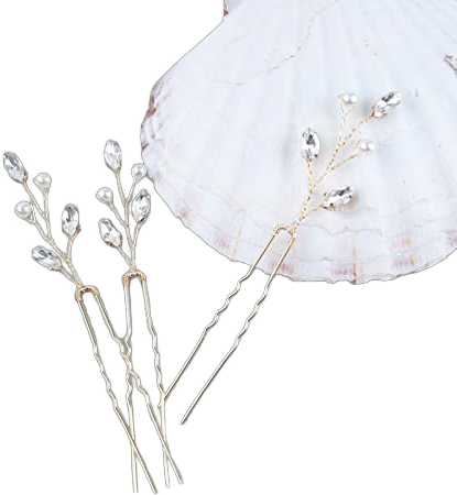 Iaceble Bridal Pearl Crystal Hairpins Gold Rhinestone Wedding Hair Pin Tiny Pearl Hair Pins Vintage Pearl Bride Hairpins Decorative Hair Accessories for Women and Girls Headdress Pack of 3 (Gold)