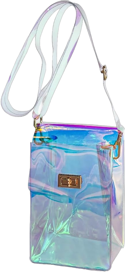 ONEART Clear Iridescent Shoulder Purse, Holographic Transparent Crossbody Bag See Through Fashion Women Bag Iridescent Blue