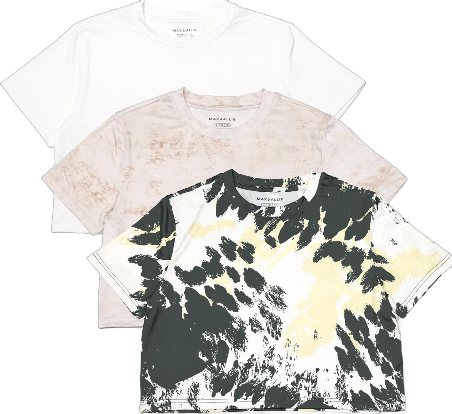 MAX ALLIE Women's Ultra Soft Cropped T Shirt Crew Neck Tees Casual Loose Fit Basic Lightweight XX-Large White/Sand Printing/Animal Printing