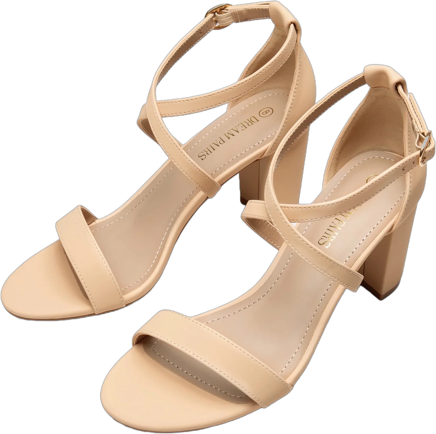 BURUDANI Women’s Ankle Strap Dress Heel Sandals High Heel Open Toe for Party Wedding NUDE-NUBUCK Size 9