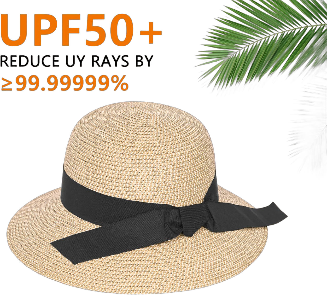 Beach Hats for Women, Sun Hats for Women Straw Hat, UPF 50+ UV Protection Summer Hat, Floppy Wide Brim Hats for Women Mixed Khaki-black Ribbon