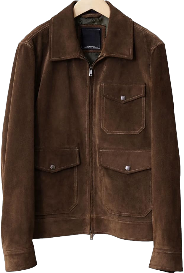 Men's Trucker Suede Leather Motorcycle Jacket Vintage Lightweight Tan Brown Suede Bomber Jacket For Men Large Brown