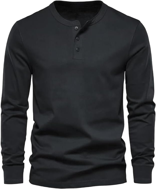 Men's Henley Shirts Long Sleeve Fashion Slim Fit Basic Button Tee Shirts Lightweight Casual Pullover Tops Large Black