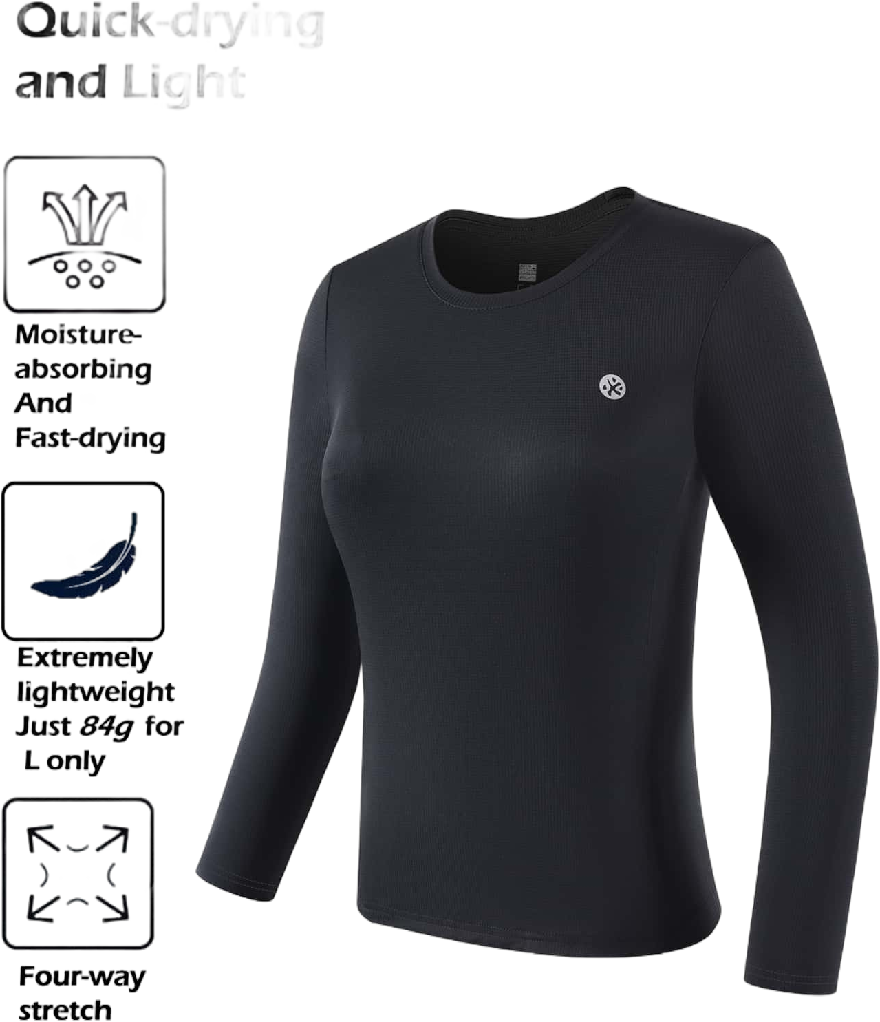 Bmai 1 Piece Of BMAI Spring And Summer Base Layer Running Magic Cube Quick-Drying Long-Sleeve Women's Round Neck Breathable Sweat-Absorbing Quick-Drying Lightweight T-Shirt, Suitable For Running, Cycling, Fitness, And Other Activities. Compression Shirt