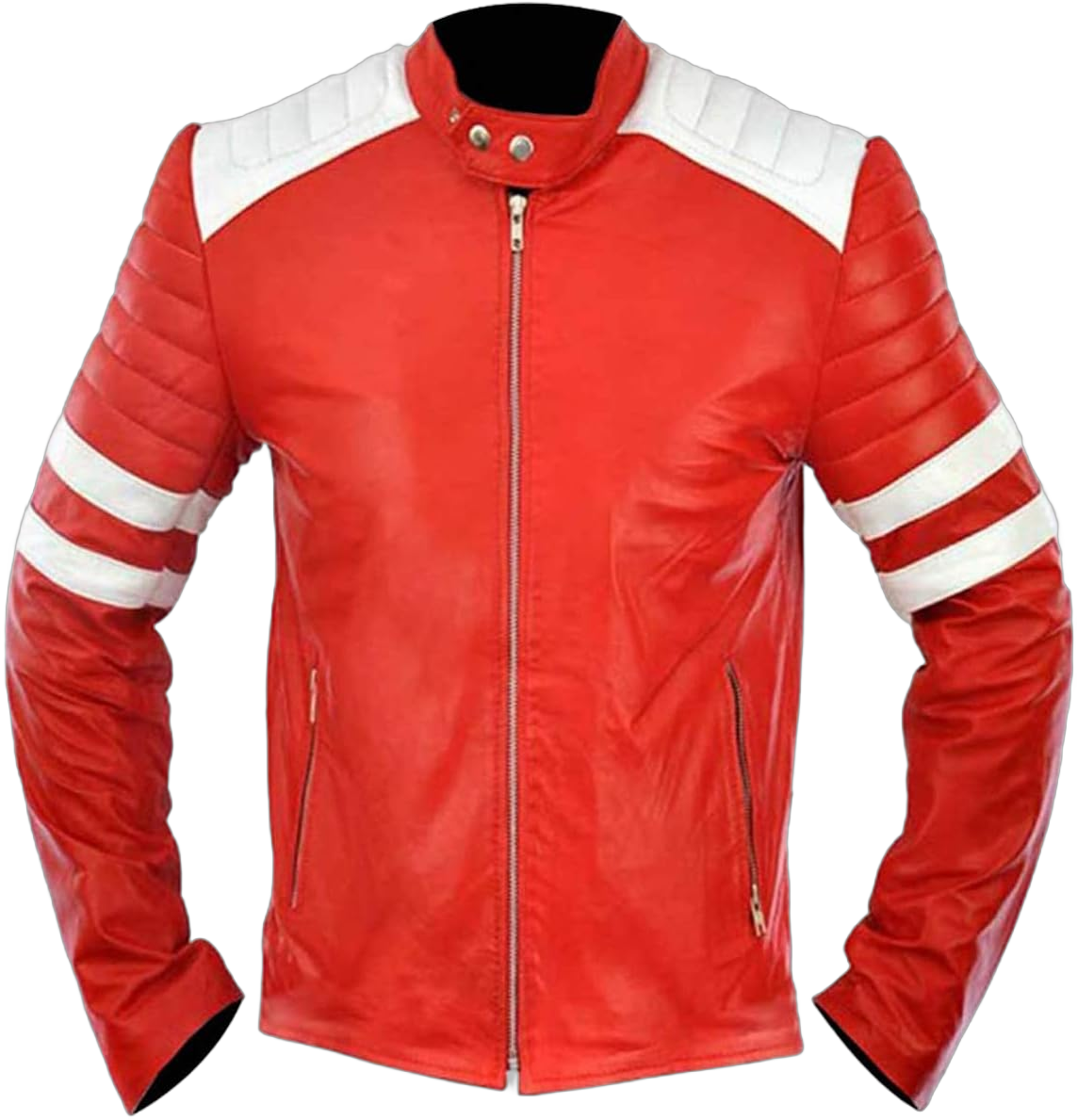 Men's Hybrid Retro Mayhem Club Brad White Stripes Biker Red Synthetic Leather Jacket XX-Large Red