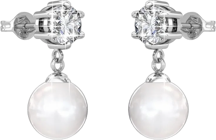 Cate & Chloe June 18k White Gold Pearl Drop Earrings with Swarovski Crystals Gift for Women