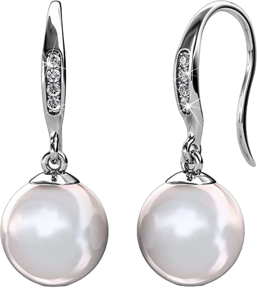 Cate & Chloe Betty 18k White Gold Plated Pearl Drop Earrings with Swarovski Crystals Gift for Women