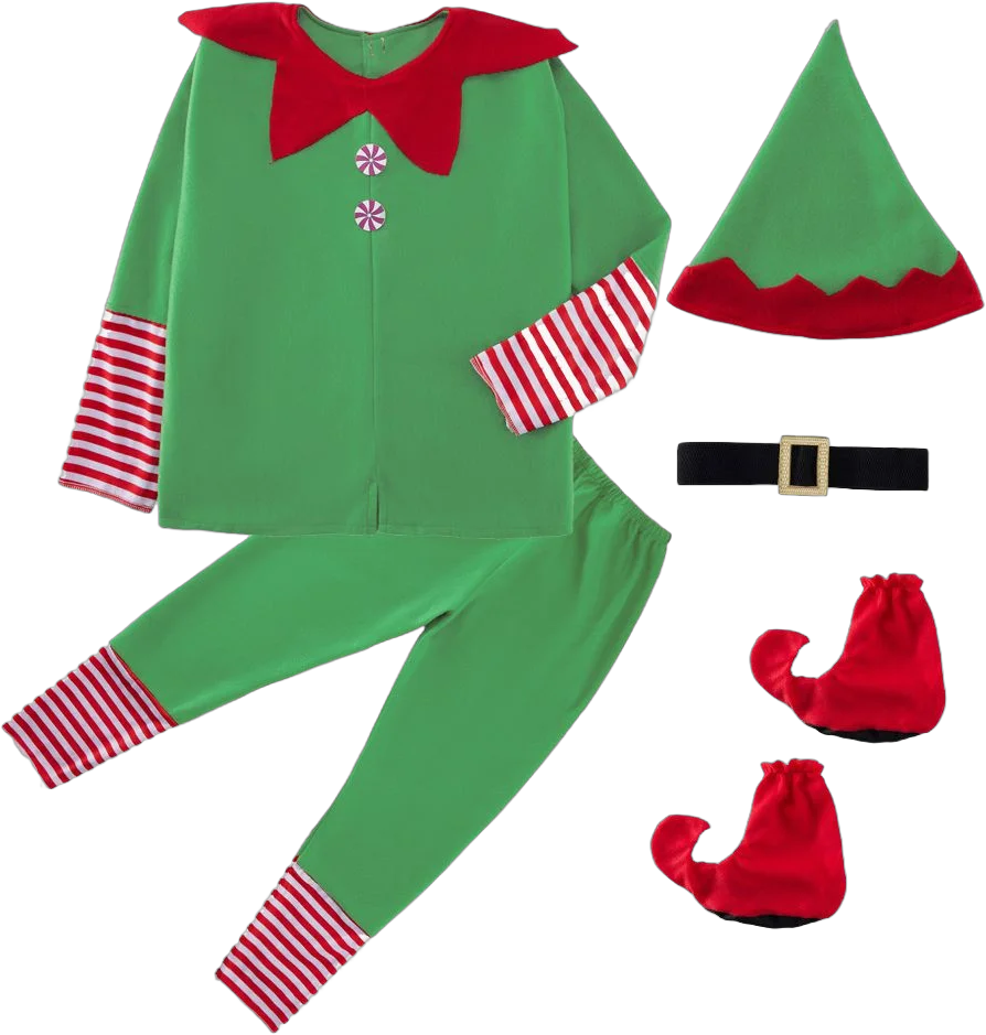 URMAGIC Family Matching Baby Chidren Adult Male Christmas Elf Costume - 5 Piece Set Includes Coat+Hat+Belt+Pants+Shoes Xmas Cosplay Suit