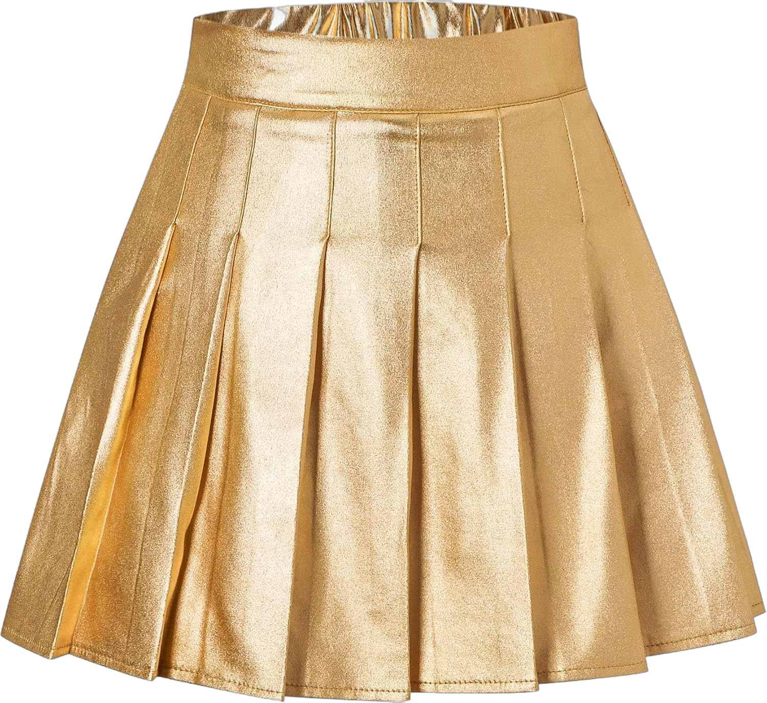 SANGTREE Women's Shiny Metallic Pleated Mini Skater Skirt X-Large Gold