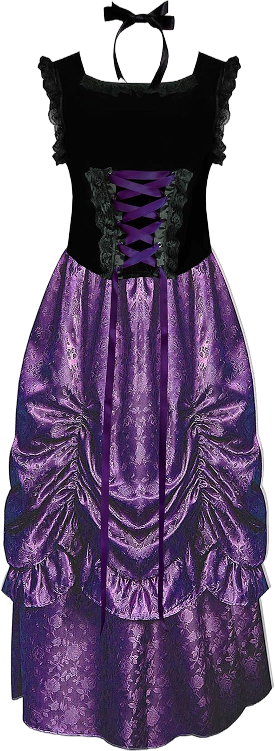 Renaissance Brocade Velvet Victorian Steampunk Gothic Women's Corset Top & Skirt Purple Black 2X