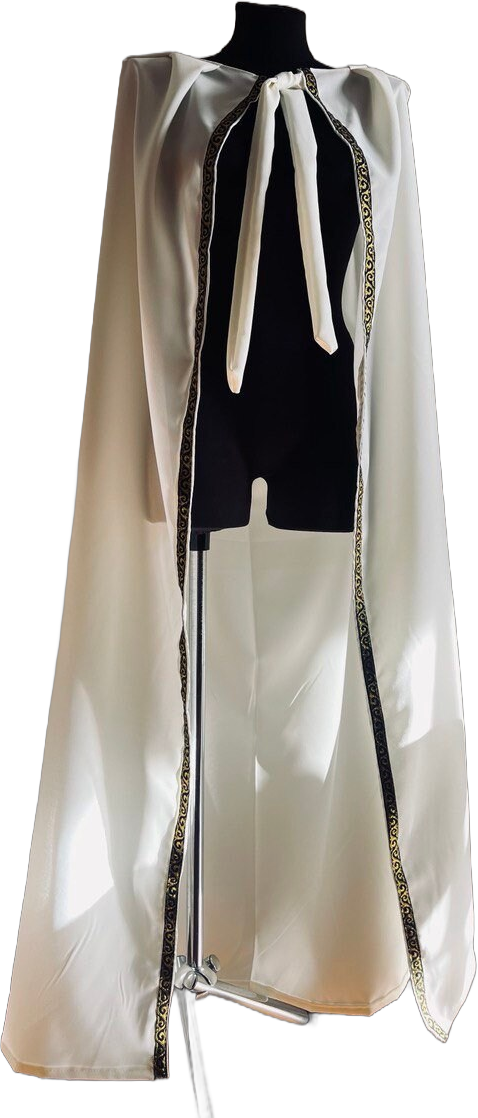 White Cape with Gold Trim, Celtic Cape, Viking Cape, Long Cloak, Long Cape, Capelet