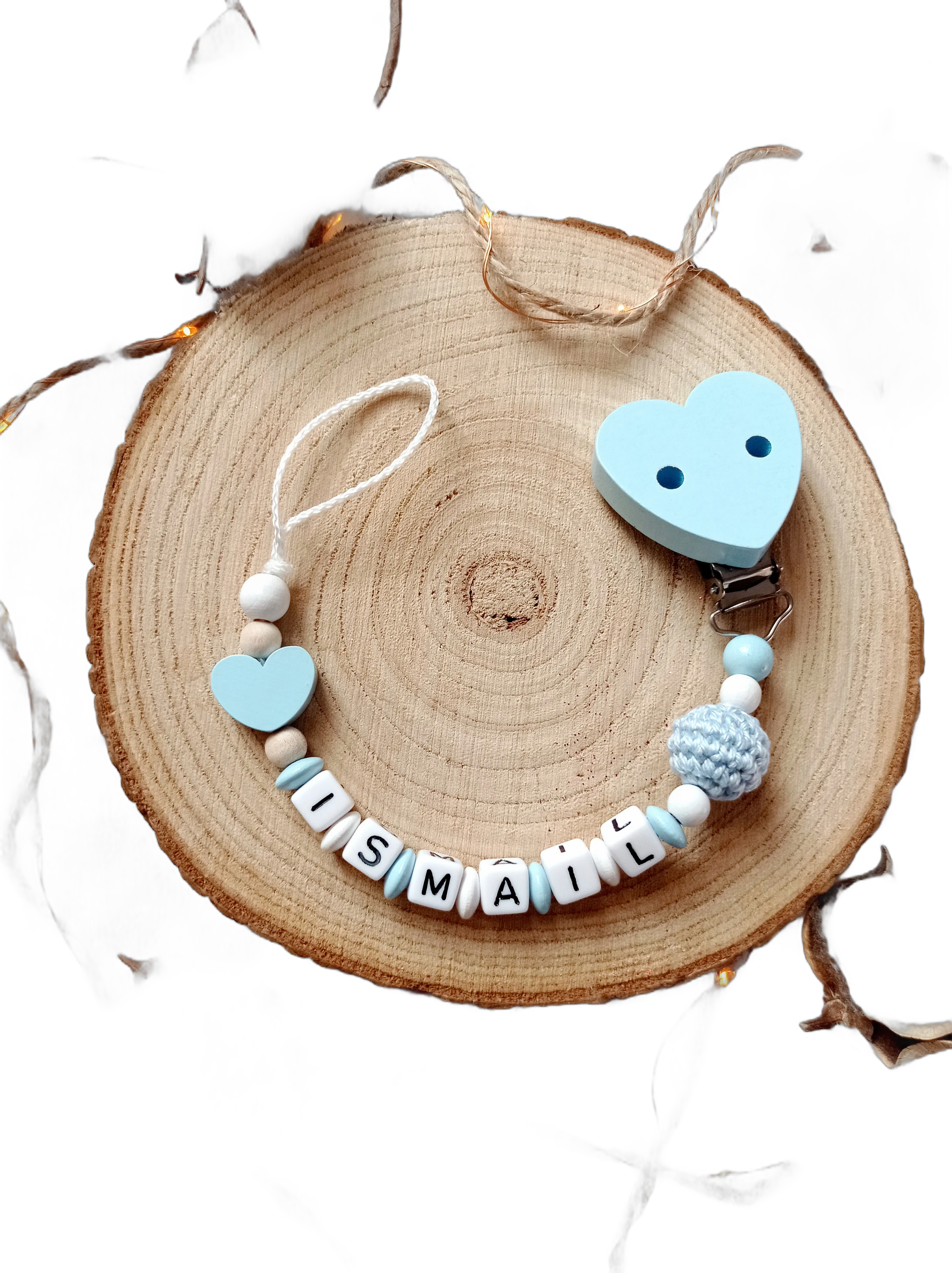 Pacifier clip, personalized pacifier clip, pacifier clip, wooden pacifier clip, baby boy pacifier clip, blue heart pacifier clip