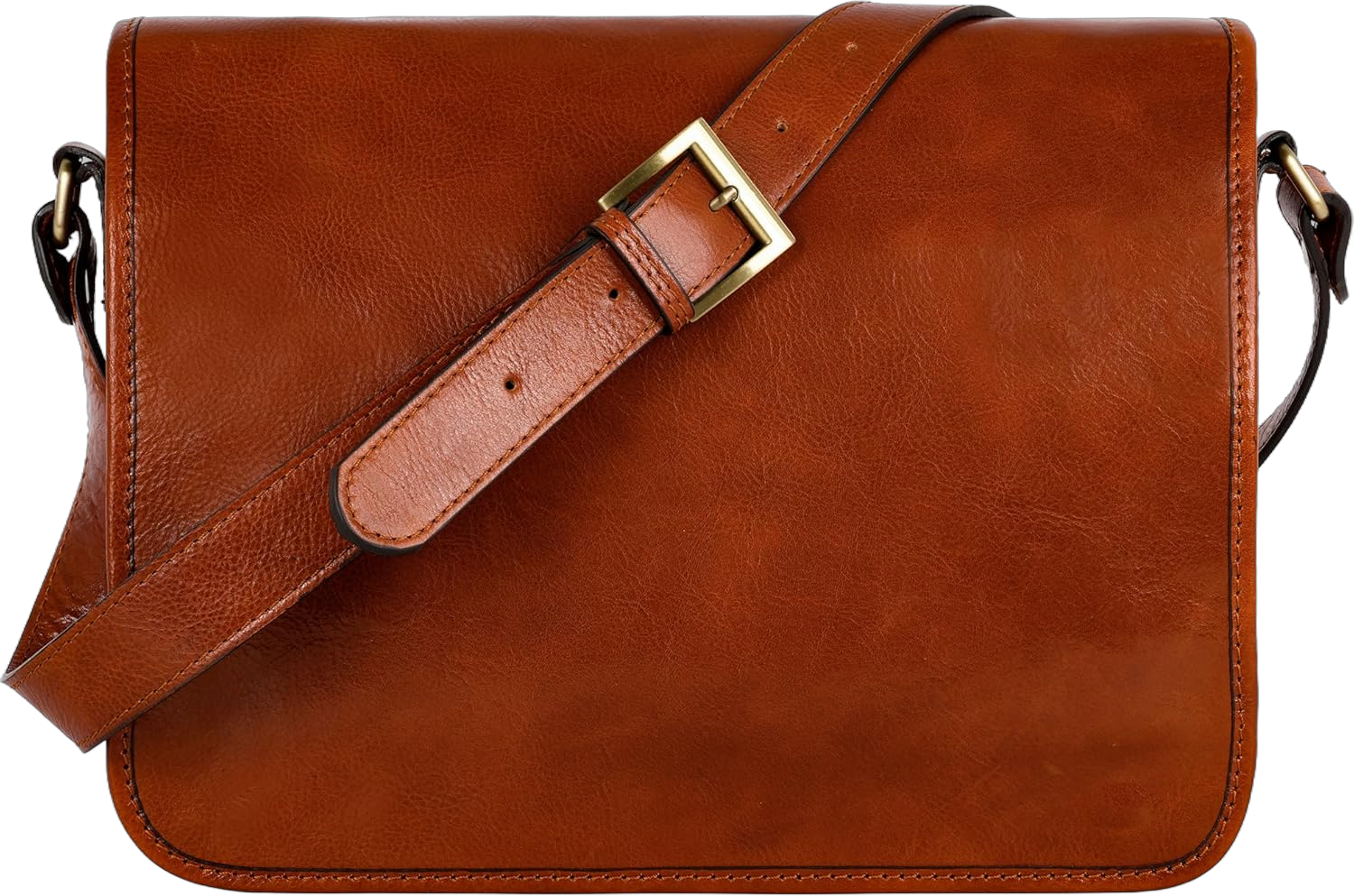 Time Resistance Leather Messenger Bag for Men, Handmade Crossbody Bag, Shoulder Bag Made in Italy Cognac