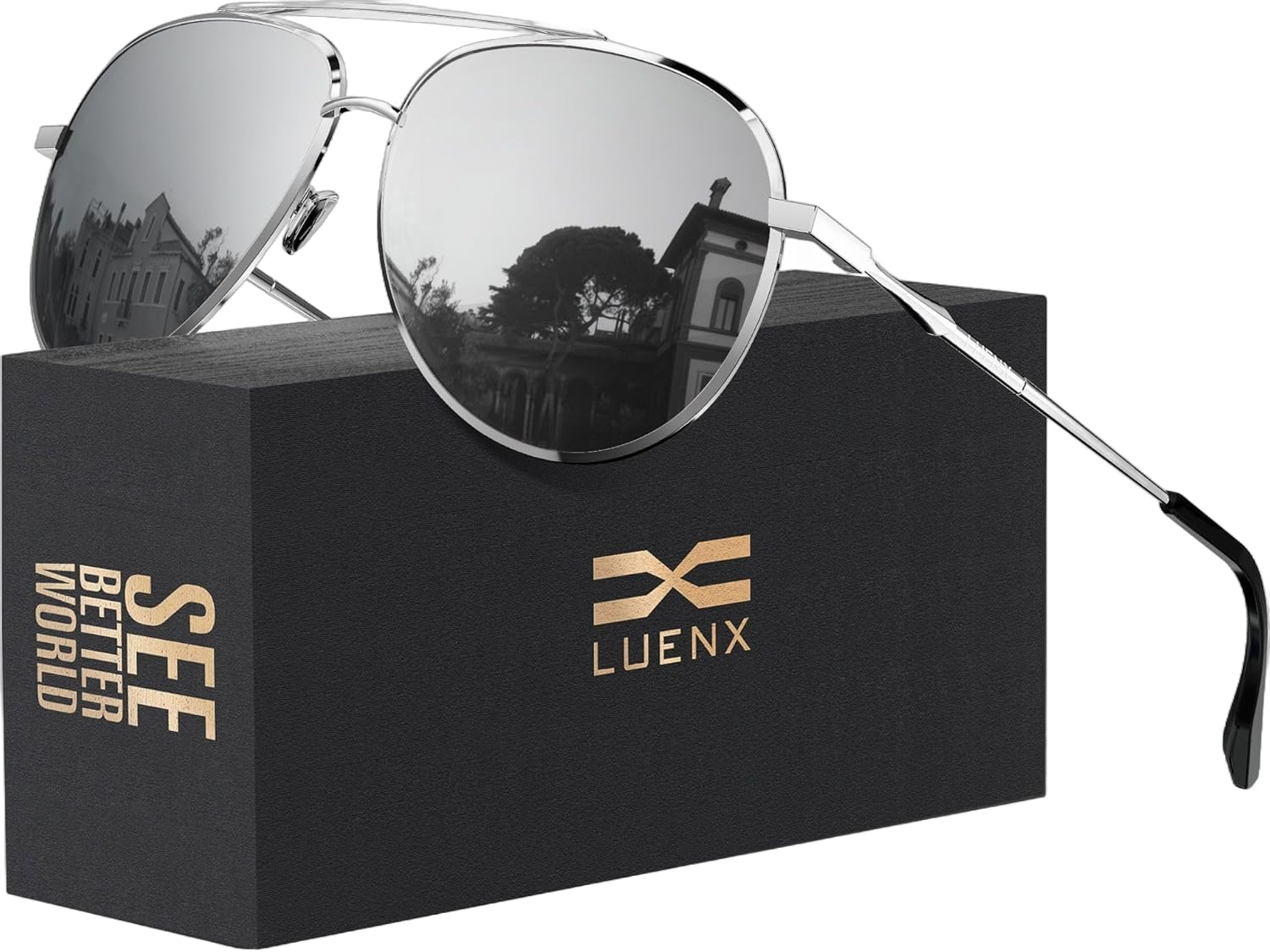 LUENX Aviator Sunglasses for Women Men Polarized Lens Trendy Sun Glasses - UV 400 Protection 60MM with Accessories Driving 6-silver/Mirror 60 Millimeters