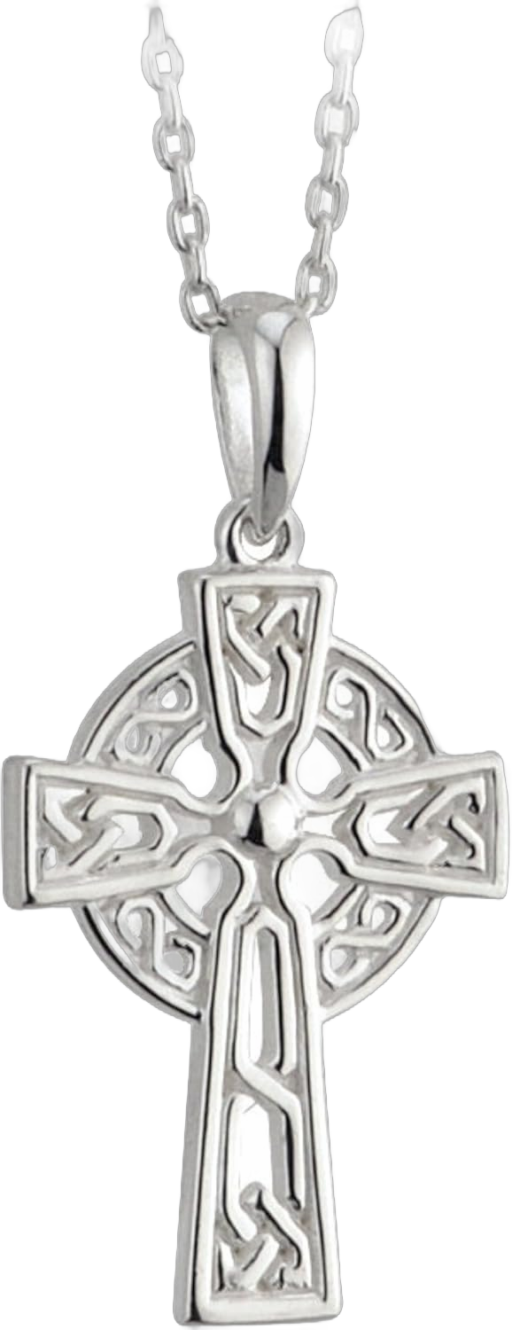 Biddy Murphy Irish Celtic Cross Pendant Necklace for Women, 925 Sterling Silver, Ornate Traditional Jewelry, Small 7/8", 18" Length Chain Made in Ireland