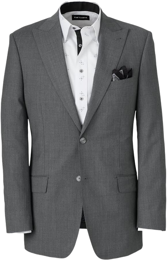 Paul Fredrick Men's Wool Stretch Bengaline Peak Lapel Suit Jacket 48 Tall Grey