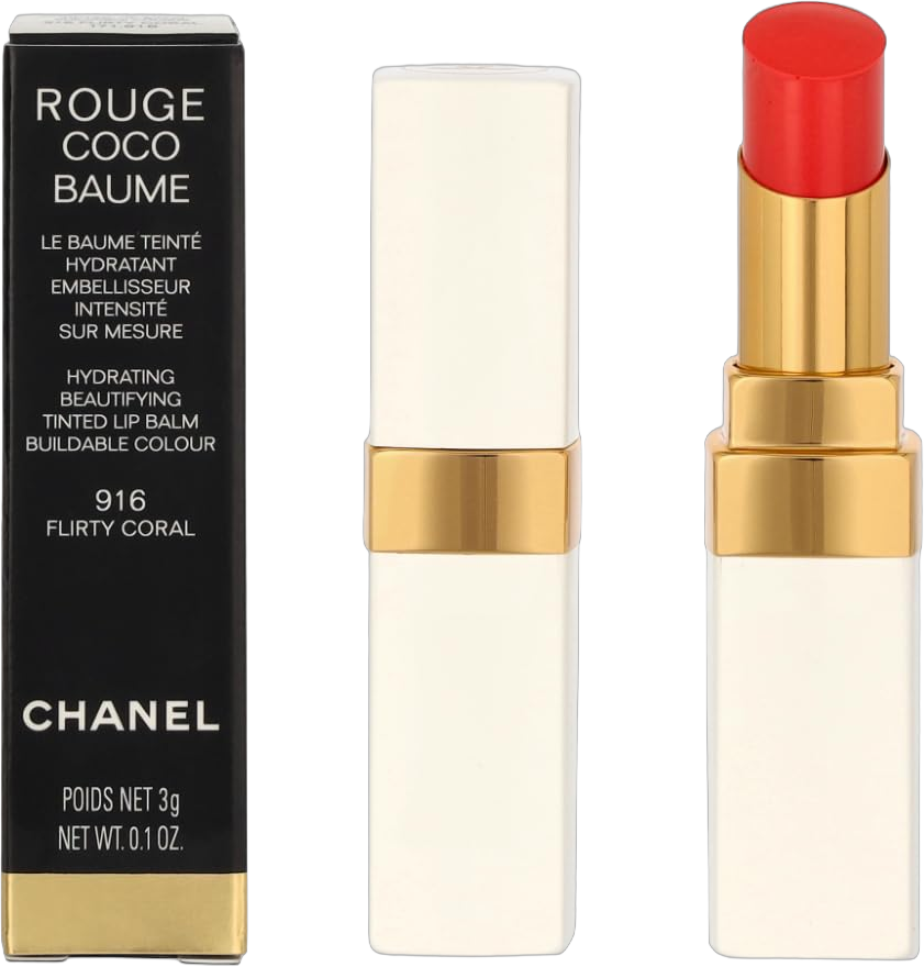 Rouge Coco Baume Hydrating Beautifying Tinted - 916 Flirty Coral by Chanel for Women - 0.11 oz Lip Balm Flirati Coral