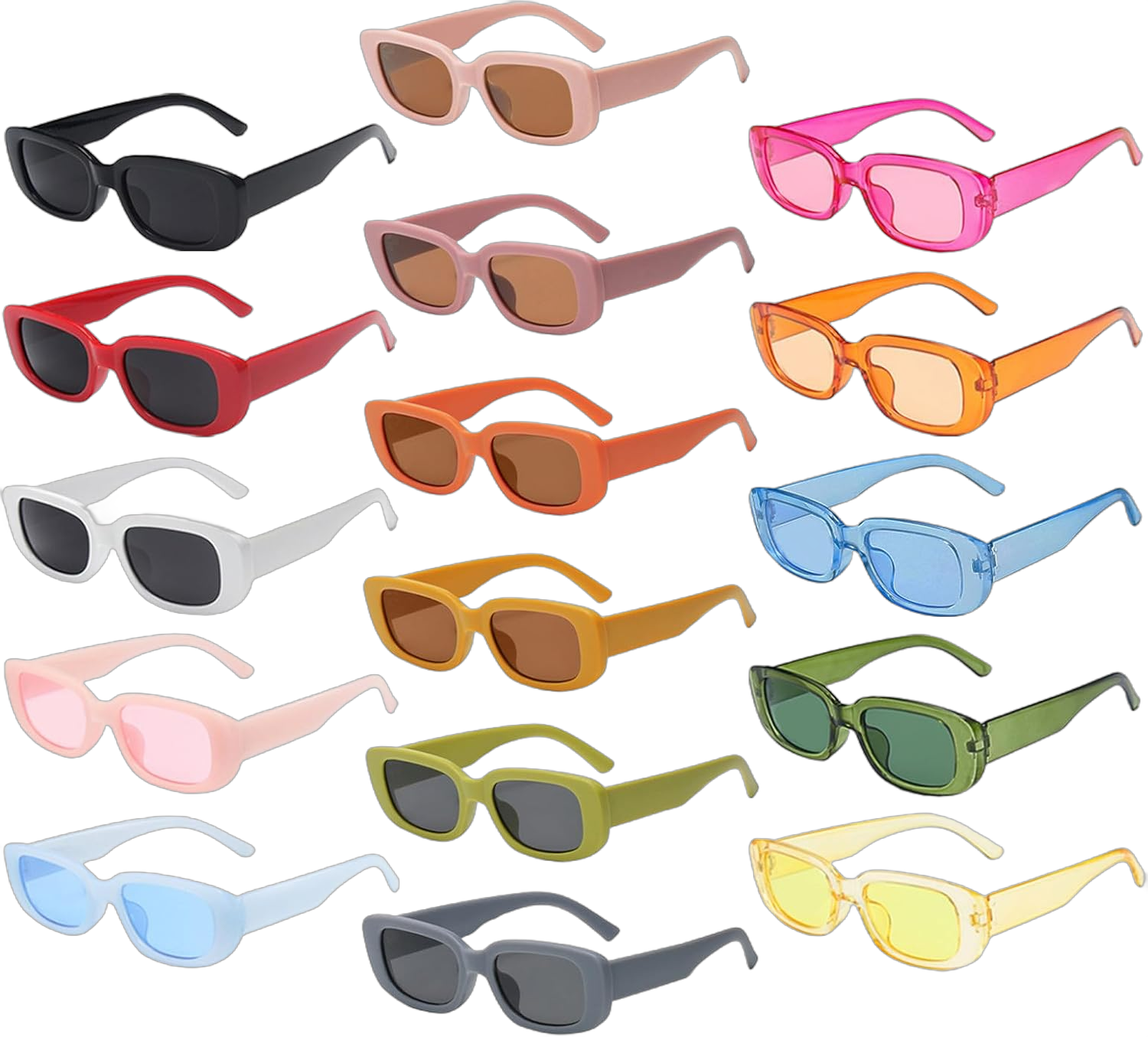 16 Pack Retro Rectangle Sunglasses Classic Women Vintage Square Eyewear Matte Clear Narrow Frame Fashion Glasses 16 Multicolor