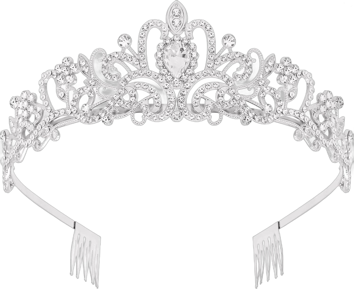 WOVOWOVO Tiaras for Women Tiara Princess Crown Headband with Combs for Women Elegant Rhinestone Hair Accessories for Bridal Wedding Birthday Party Prom Silver A