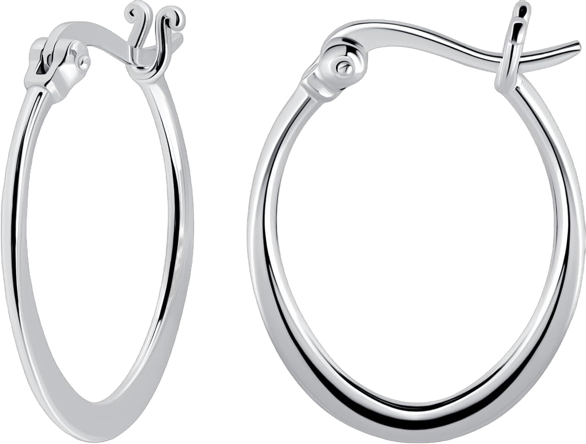 Hoops & Loops 925 Sterling Silver 23mm Oval Flat Click-top High Polished Lightweight Hoop Earrings for Women, Silver, Yellow Gold & Rose Gold