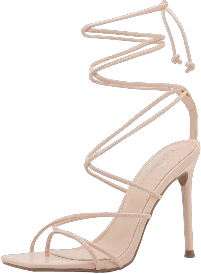 Shoe Land SL-Finely Women's Lace Up Heels Dressy Strappy Heeled Sandals Square Open Toe Tie Up Heels Black White Gold Heels Stiletto Heeled Sandals for Party Wedding Prom 10 Nude