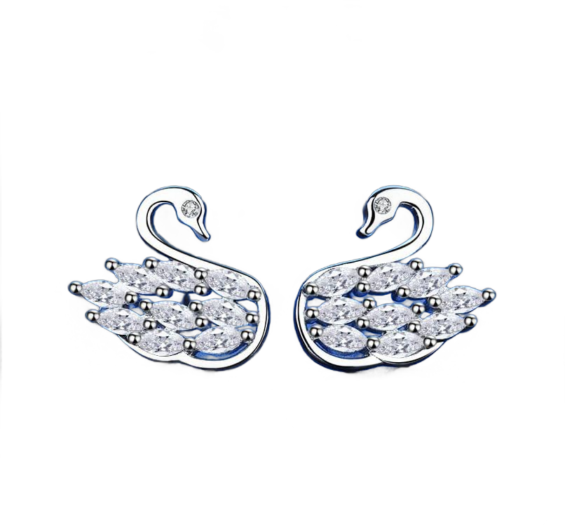 Swan Stud Earring for Women Lovely 3D Cubic Zirconia CZ Stud Earrings 925 Silver Crystal Hypoallergenic Cluster Dainty Stud Earrings