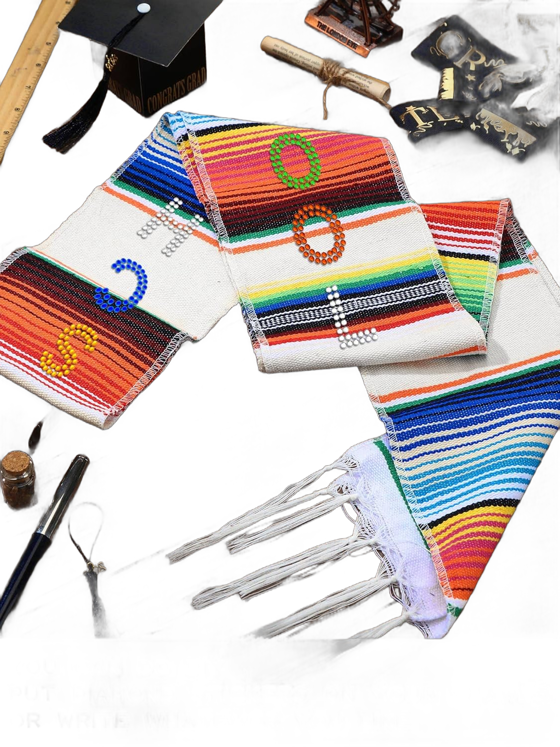 SATINIOR Mexican Serape Scarf Colorful Graduation Stole Latino Serape Sash Scarf for Graduation Women Men, 84.6 x 5 Inches