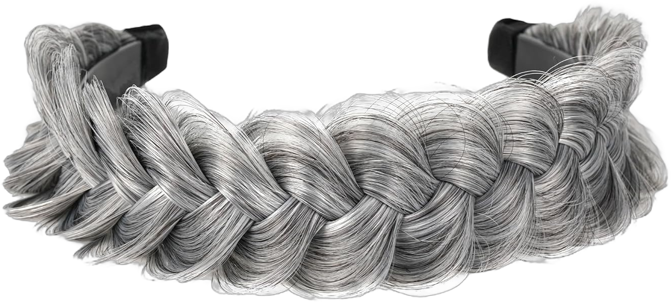 Wide Braided Headband Hoop Fashion Hair Accessories Elastic Non-slip Band for Women and Girl (silver grey)
