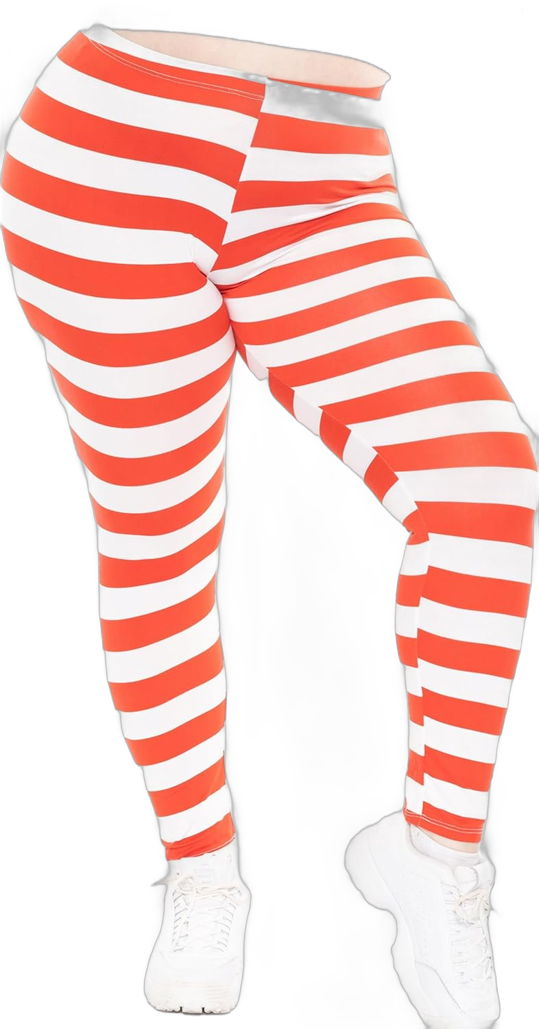 STRETCH IS COMFORT Women's and Plus Size Oh So Soft Knee & Full Length Leggings | Lots of Prints | Adult Sizes S-7X Full Length 3X Red White Stripes