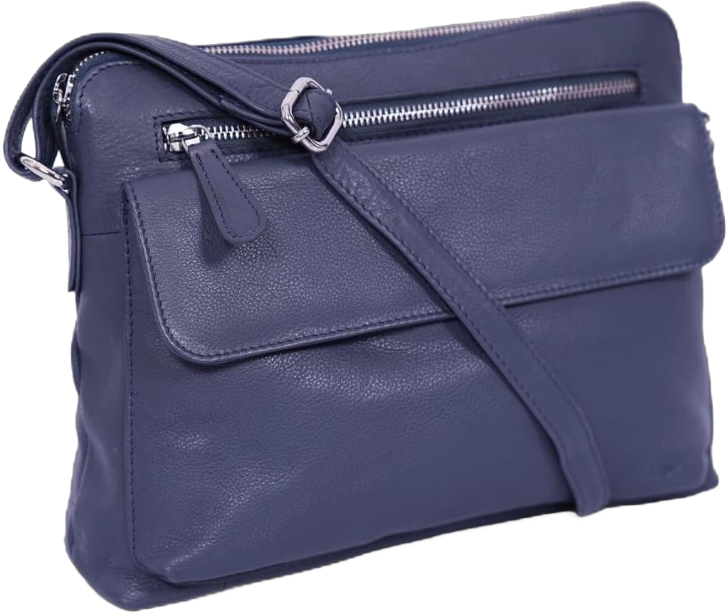 Genuine Leather Crossbody Bag for Women – Medium Size Leathure Purse, Stylish and Durable Handbags for Women Navy Blue Soft Leather Crossbody