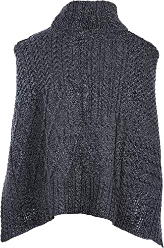 Carraig Donn 100% Irish Merino Wool Patchwork Aran Cowl Cape. Charcoal