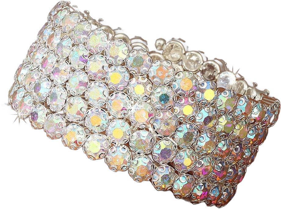 Chargances Multi Row Crystal Bracelet Stretch Aurora Borealis Rhinestone Bling Hand Chain Bangle Bridal Dainty Body Accessories for Women (Style 3)