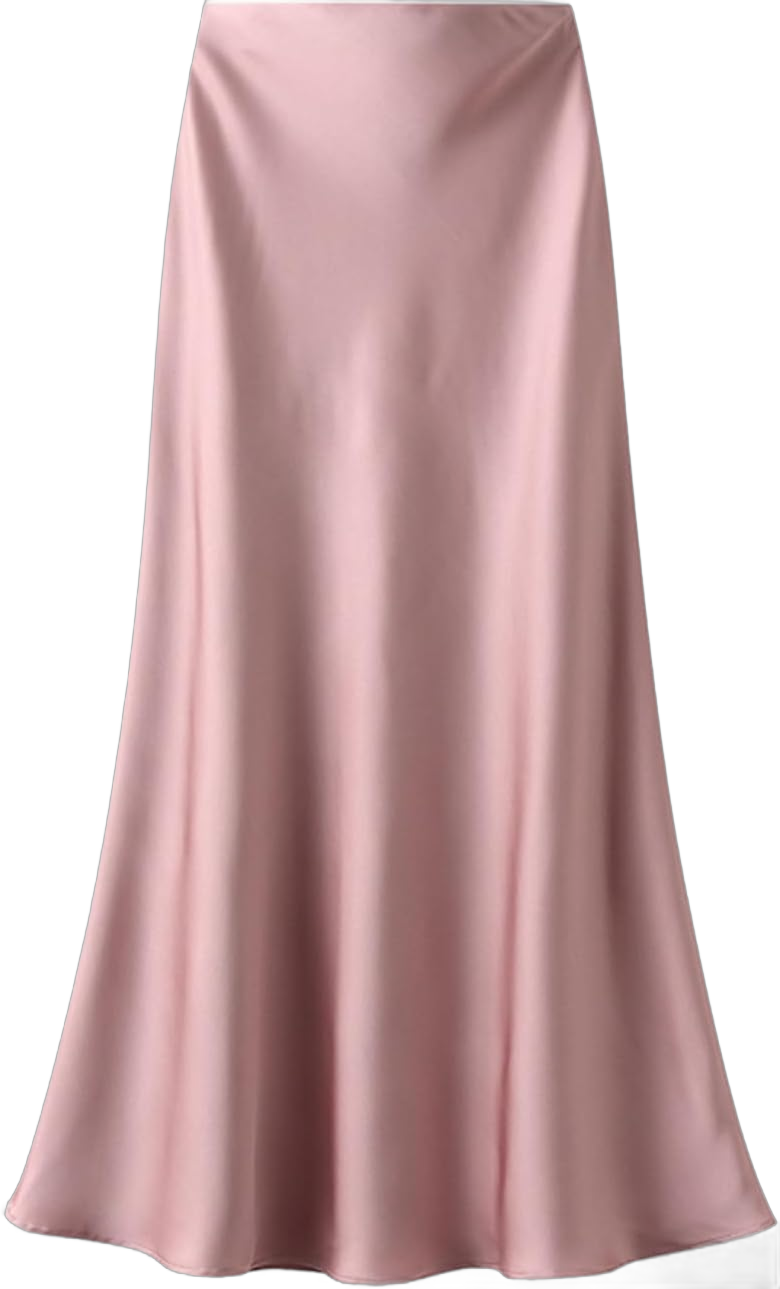 Women’s Satin Silk Midi Skirt Fishtail Mermaid High Waist Long Skirts Medium Pink