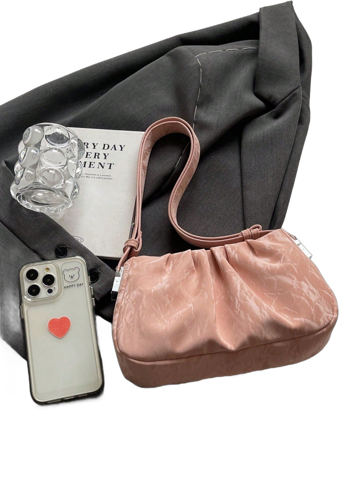 Dreamy Cloud Pleated Women's Shoulder Bag in Pale Pink - Perfect for Shopping, Dates, and Parties