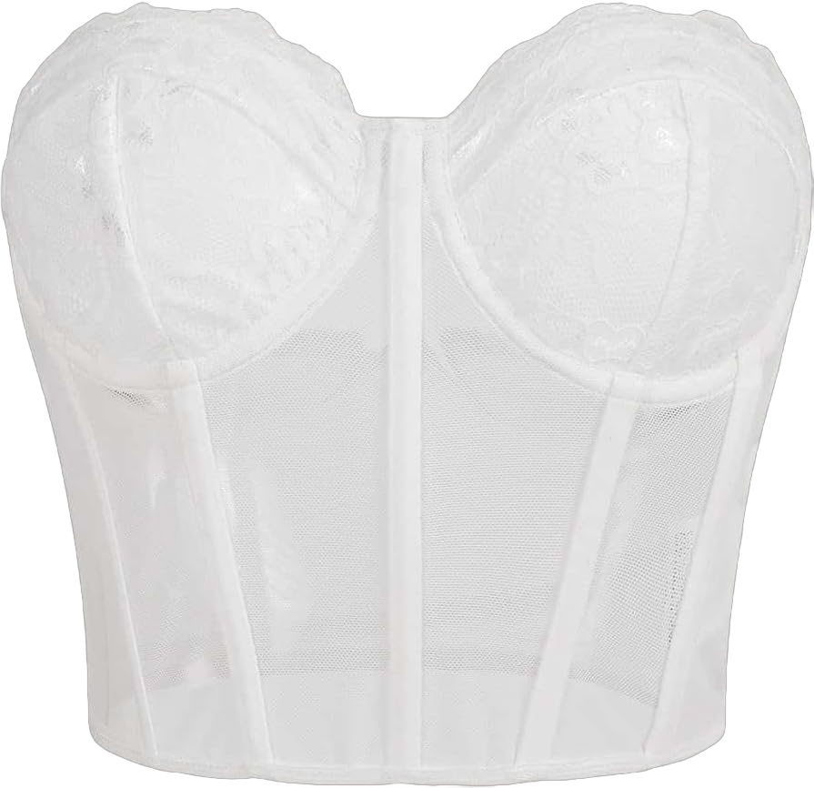 Women's Lace Slim Fit Corset Crop Tops Sheer Mesh Backless Bustier Tops Strapless Tube Top Clubwear Large White