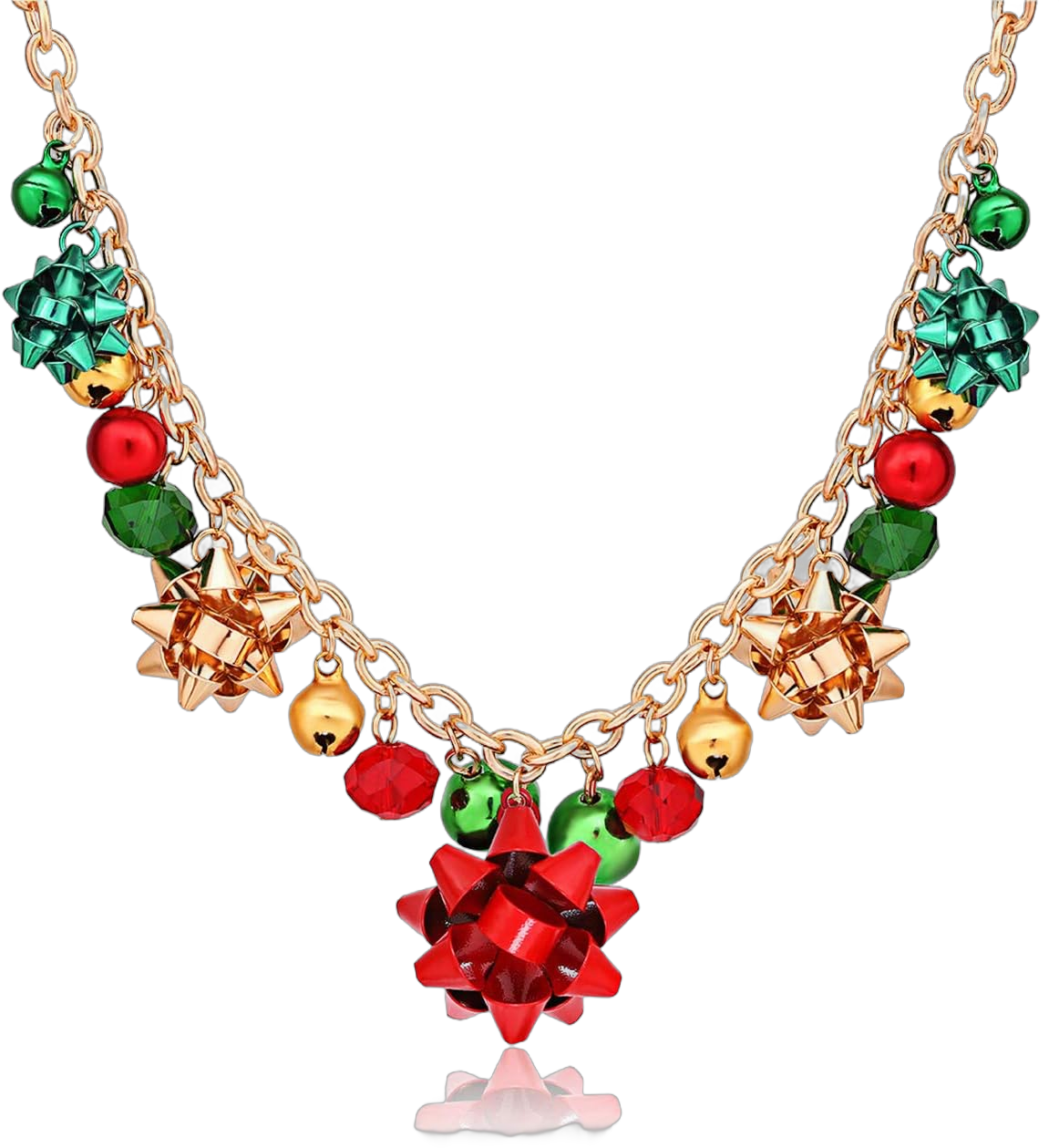 Christmas Necklace X-Mas Jingle Bell Necklaces Present Bow Pendant Necklace Present for Women Girls A Gold