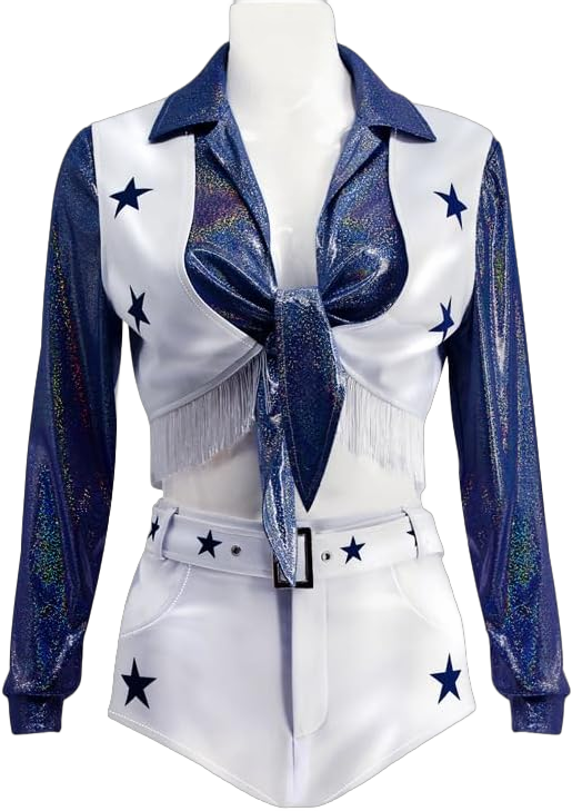 MelangCos Women's Cowboy Cheerleader Costume Girls Football Cheerleading Uniform Outfit 3X-Large Blue&white