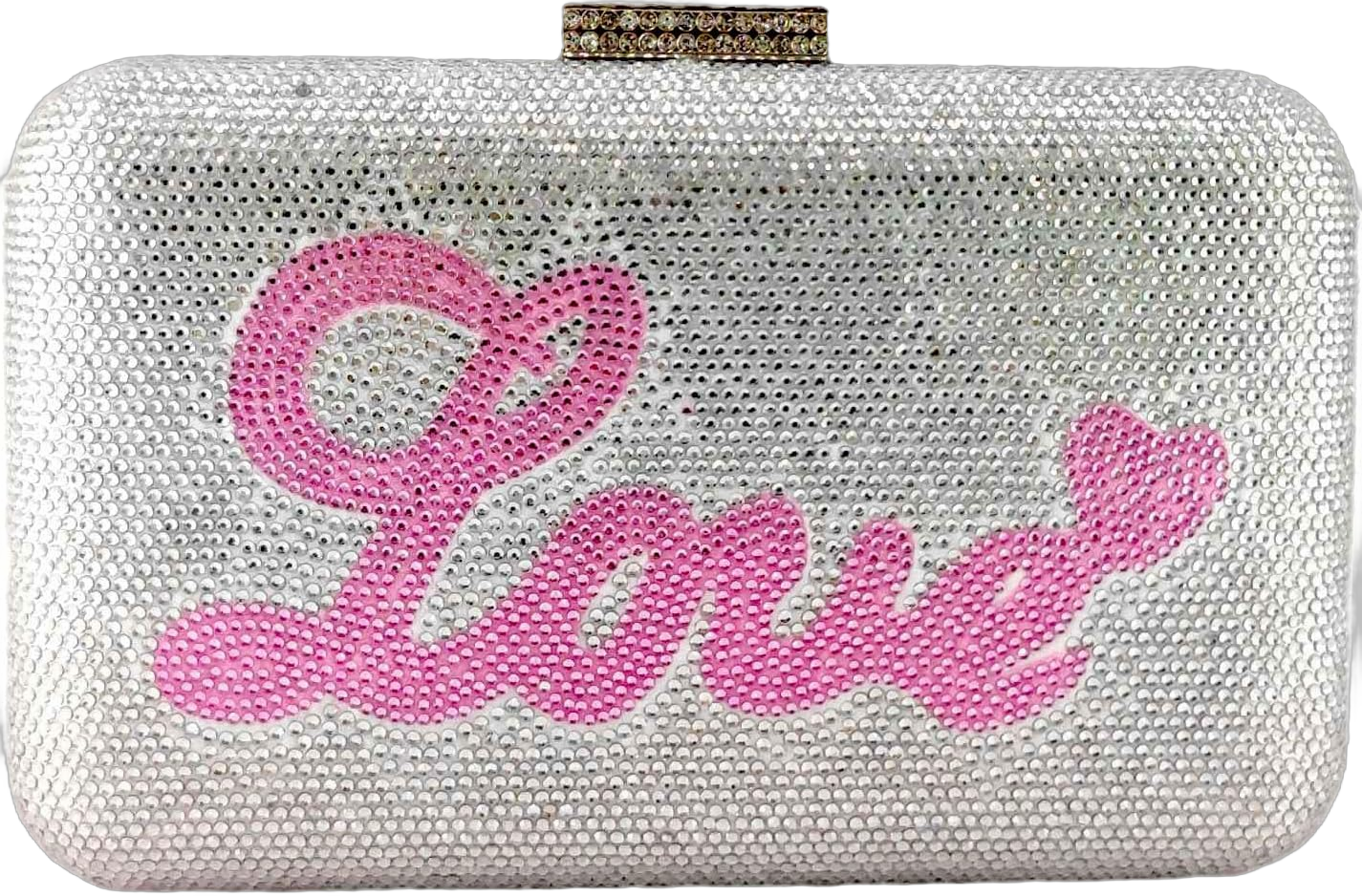 Boutique De FGG Luxury Crystal Evening Bags Women Heart and Love Clutch Purse for Wedding Bridal Rhinestone Handbags,Mini Mini Silver\pink