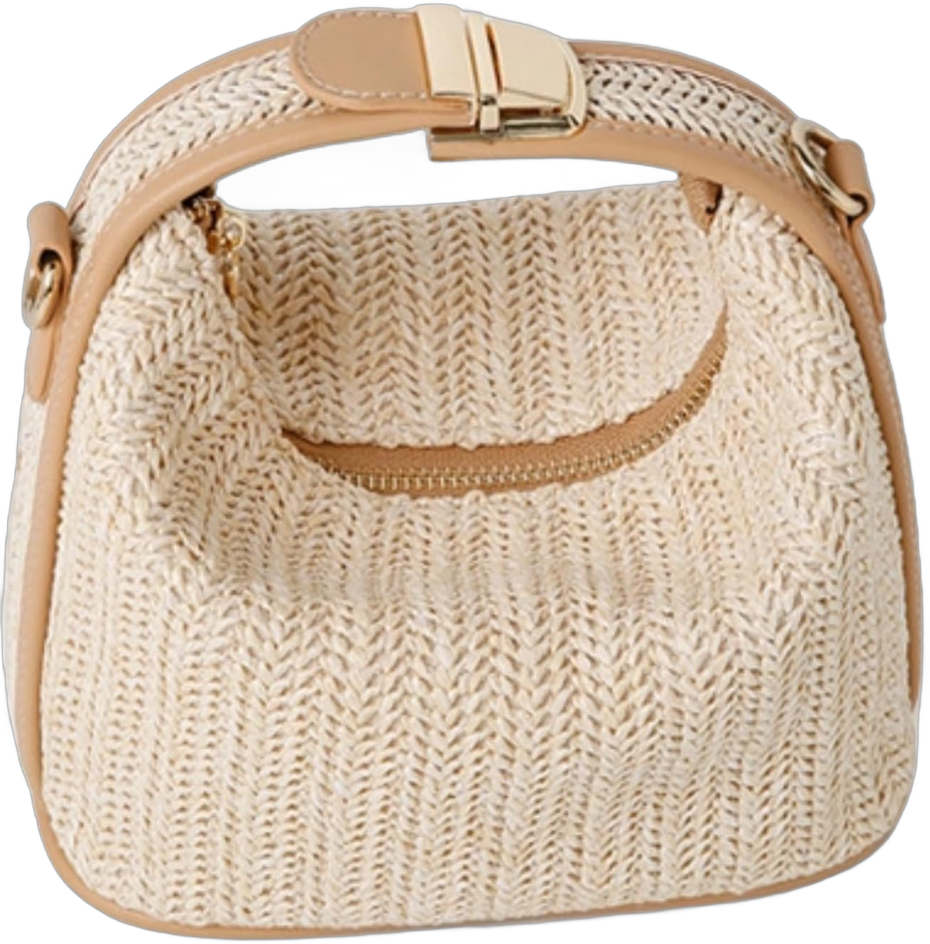 Straw Bag for Women Trendy Bucket Bag Summer Woven Crossbody Beach Purse Top Handle Small Tote Handbag Beige