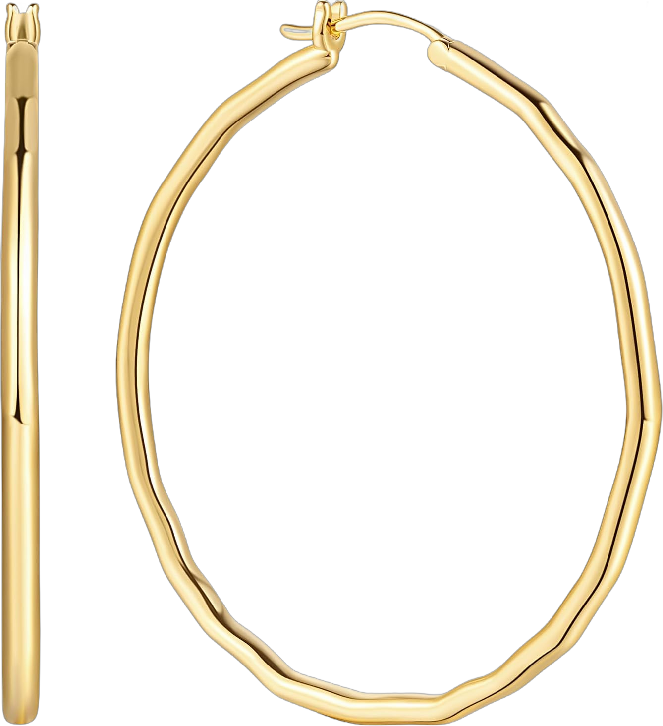 14K Gold Hoop Earrings for Women Gold Hoop Womens Earrings Round-edge Design Minimalist Hoops Earring for Women Hypoallergenic 35mm 45mm