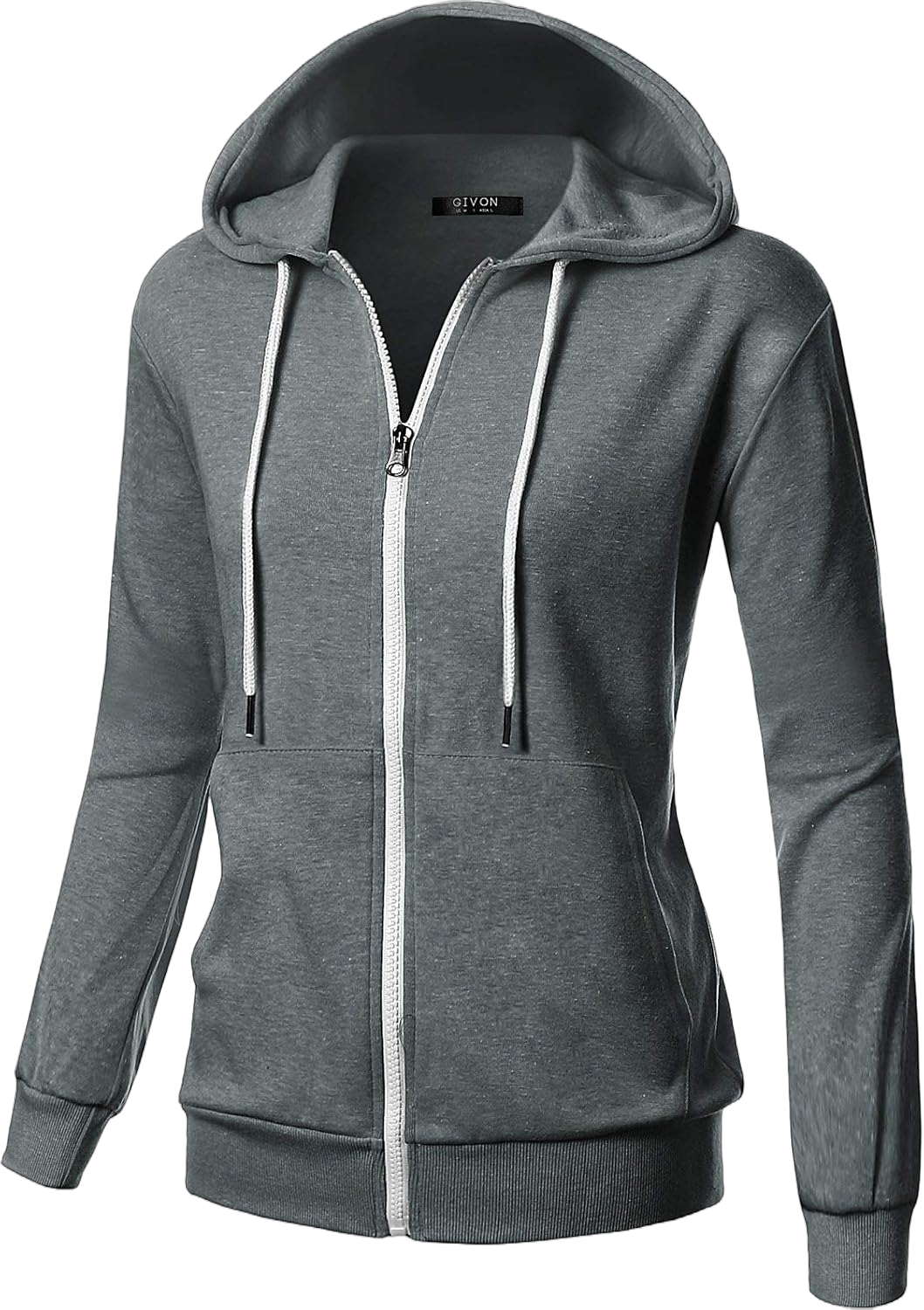 GIVON Basic Lightweight Zip Up Hoodie Long Sleeve Thin Hooded Jacket for Women with Plus Size Inside Pocket(dcf200)-deep Grey 3X-Large