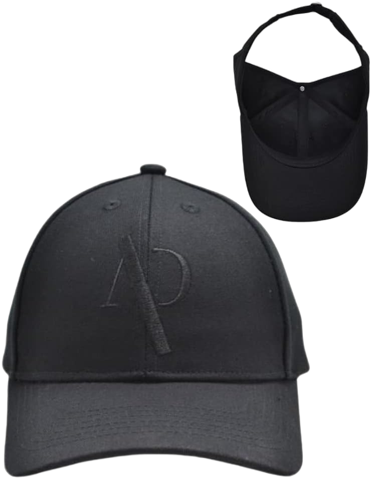 FIT BY A.D. Backless Baseball Cap, Satin Lined Cap for Men and Women All Black Buckle