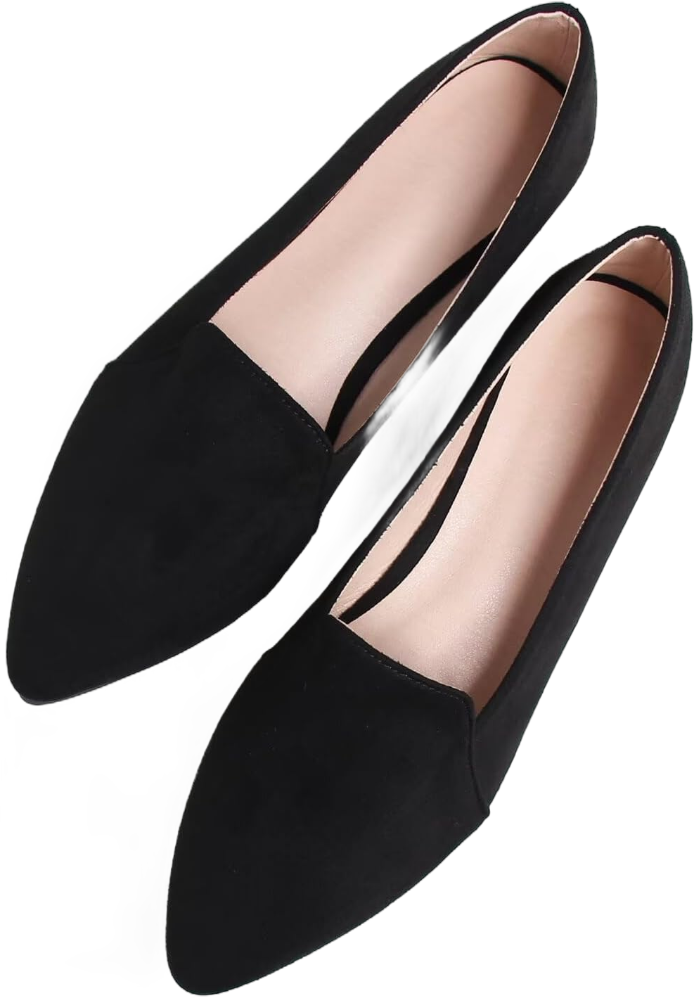 Hee grand Classic Solid Pointed Toe Ballet Flats for Women Lightweight Slip-On Loafers Comfort Walking Flats Suede Dressy Shoes 9.5 Black