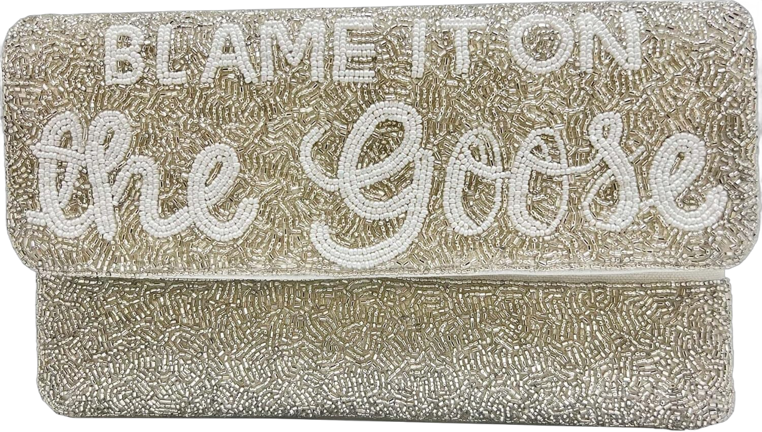 La Chic Design Blame It On The Goose Beaded Rectangular Clutch With SilverToned Chain, White, 10.5 Inches x 7 Inches x 1 Inches, For Women, Brides, Summer, Wedding, Bachelorette Parties