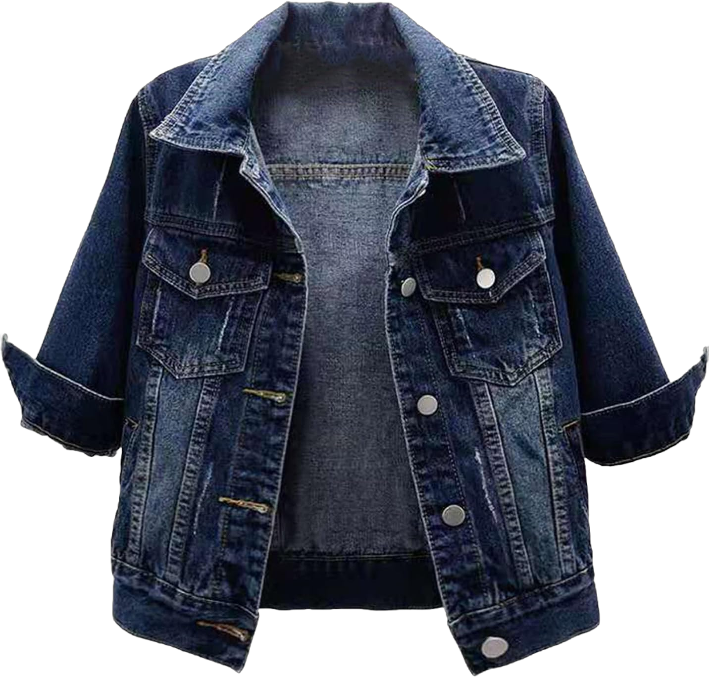 FEESHOW Womens Denim Vest Jacket Casual Lapel Button Down Ripped Casual Jacket Jeans 4X-Large Dark Blue