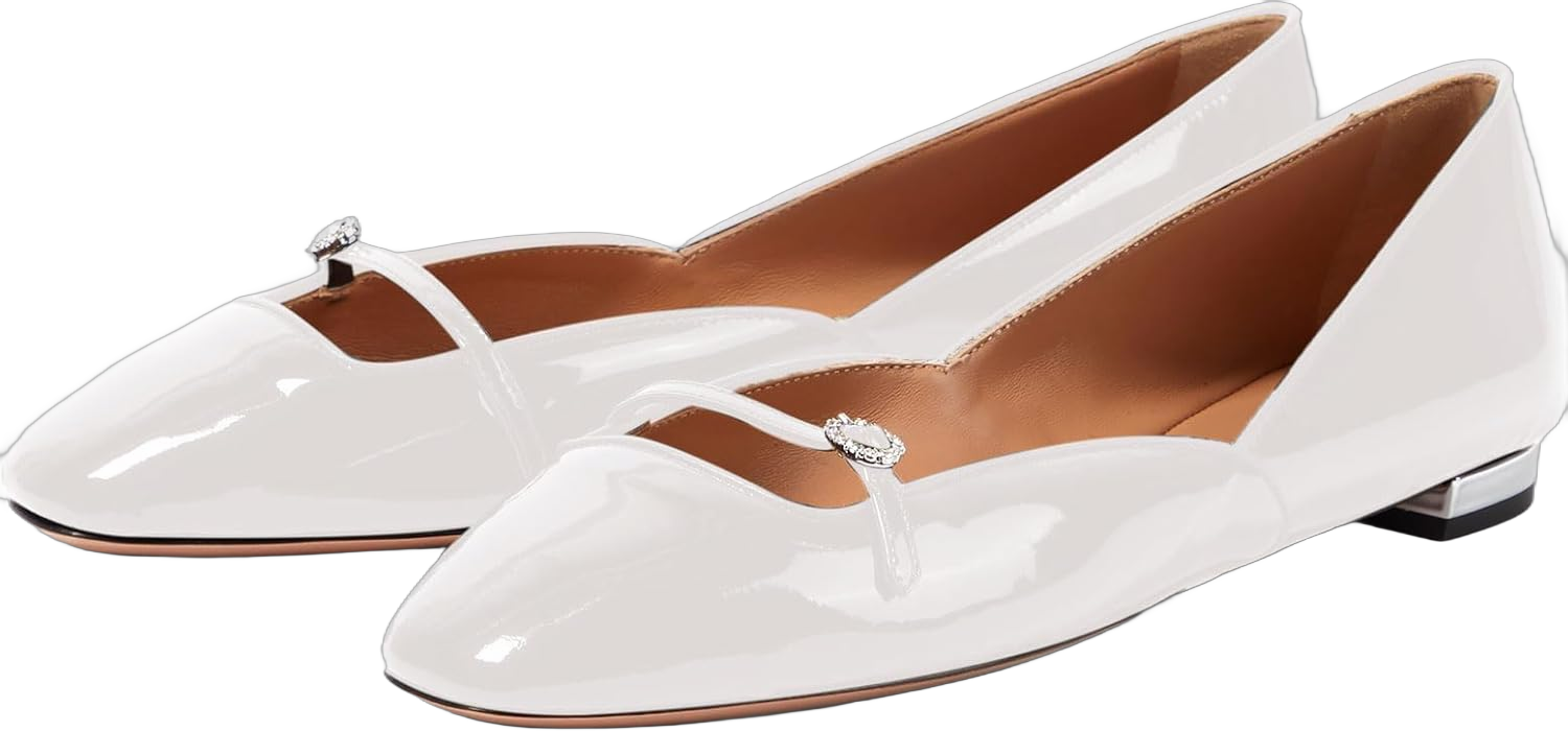 iadore Women Retro Low Heel Ballet Flats Chic Round Toe Slip on Shoes Fashion Splicing Bowknots Dress Comfortable Flats Size 5-12 US 12 White