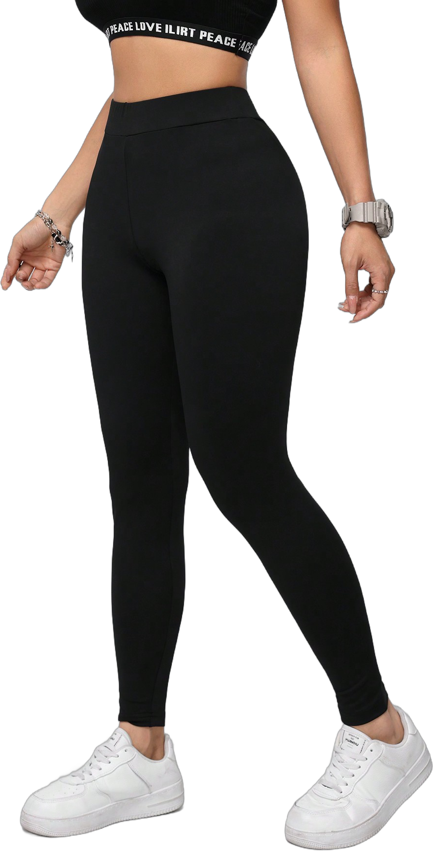 SHEIN Essnce Solid Color Casual Knit Sports Leggings For Women, Suitable For Summer