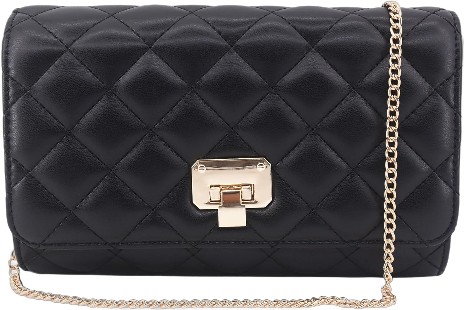Evening Bag Small Quilted Clutch Purse Vegan Leather Classic Elegant Crossbody Handbag for Women Formal Wedding Party Black 001