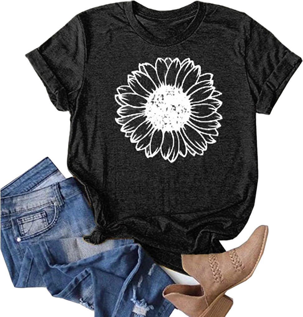 Fulijie Women’s Sunflower T Shirt Cute Flower Graphic Print Summer Casual Short Sleeve Shirt Holiday Athletic Tee Tops